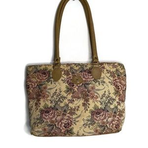 Mitzi Bag Vintage Needlepoint Top Strap Tapestry Floral Shoulder Zip Top Beige